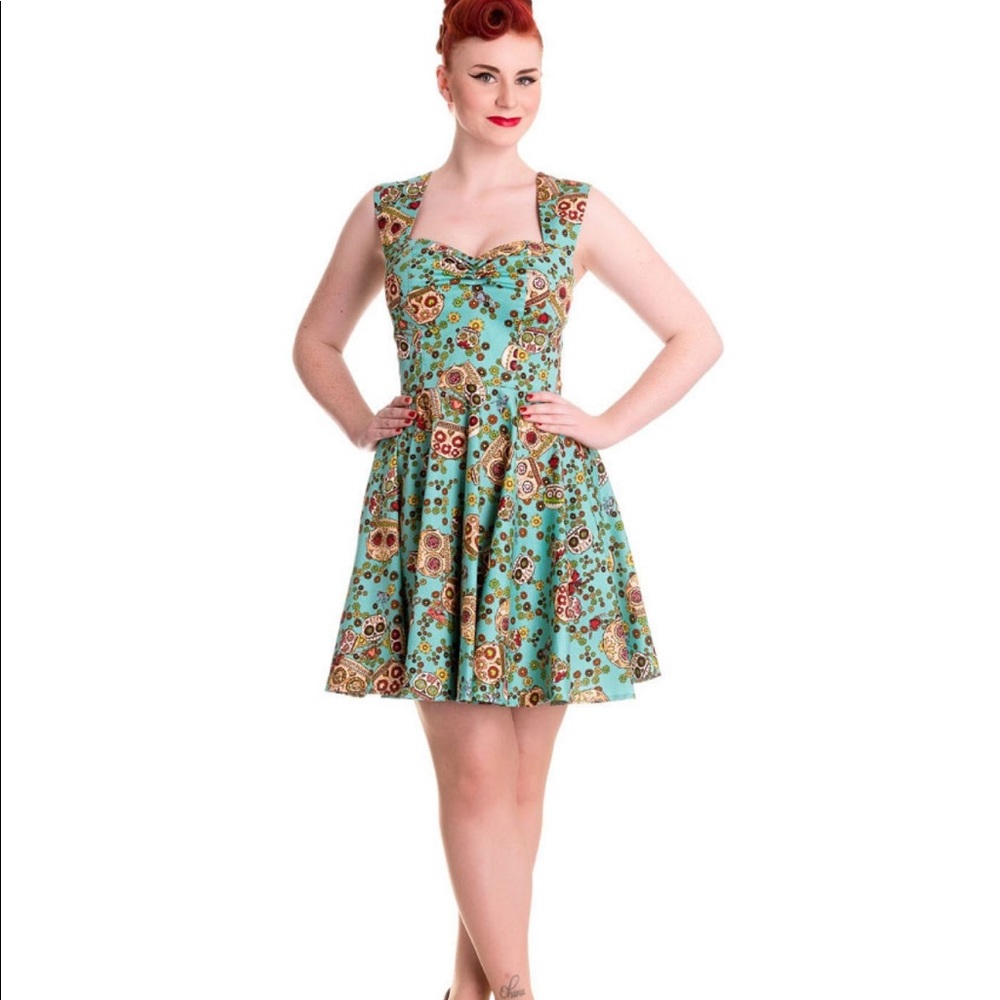 Hell Bunny 50's Style Sugar Skull & Floral Print Dress W/pockets NWT SZ Medium